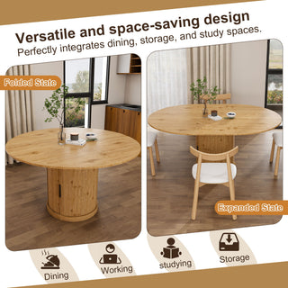Extendable Oval Dining Table Set With 4 Cushioned Chairs, 2 Tier Storage - Oak