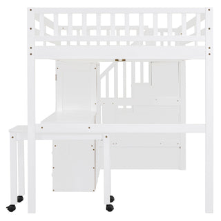 Loft Bed With Stairs, Bookshelf, Drawers, Desk & Wardrobe, Space Saving Multifunctional Furniture