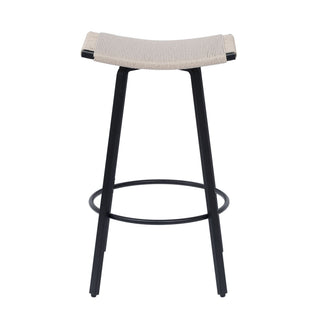 Counter Height Bar Stools Backless Handwoven Kitchen Dining Chairs With Round Footrest (Set of 2) Weaving Pub Stoo - Creamy White