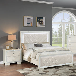 3 Piece Bedroom Contemporary Set, Bed With LED Lights And 2 Nightstands