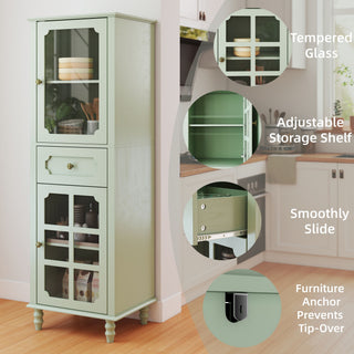 Curio Cabinet, Freestanding Vintage Display Storage Cabinet, Adjustable Shelves - Green