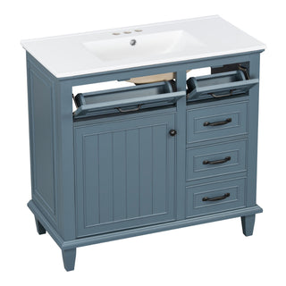 Modern Bathroom Vanity With Sink Top, Flip Drawers, Adjustable Shelf