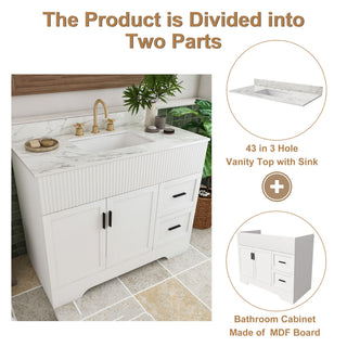 Bathroom Vanity Set, Fluted Cabinet, Soft Close Doors, 3 Faucet Holes, Sink Included - White