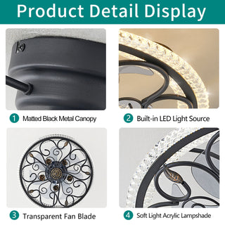Flower Caged Ceiling Fan With LED Light And Remote Control - Matte Black
