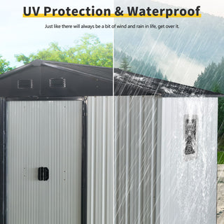 8Ft X 4Ft Outdoor Metal Storage Shed With Window And Metal Foundation For Backyard, Patio, Lawn