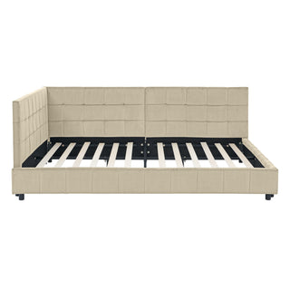 Mid-Century Storage Upholstered Tufted Bed Frame With Backrest And Armrests