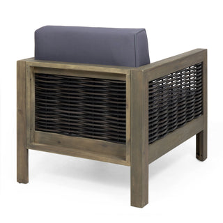 Outdoor Acacia Wood Club Chair With Wicker Accents