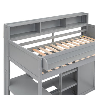 Loft Bed With Built In Desk, Storage Shelves, And Wardrobe