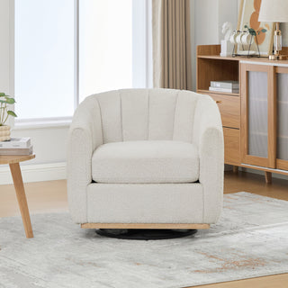 360 Degrees Swivel Upholstered Barrel Armchair For Living Room - Ivory