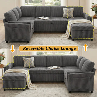 Convertible U-Shaped Sectional Sofa Bed With USB Ports And Storage