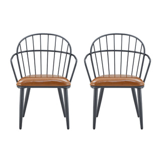 Industrial Inspired Upholstered Dining Chair Set With Metal Legs (Set of 2) - Brown
