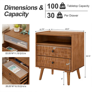 Nightstand With Charging Station, 2 Drawer Bedside Table With Shelf And USB / AC Ports