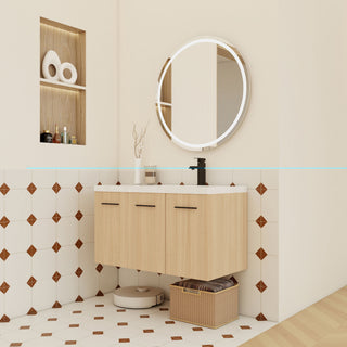 Wall Mounted Floating Bathroom Vanity With Sink, 3 Door Modular Cabinet