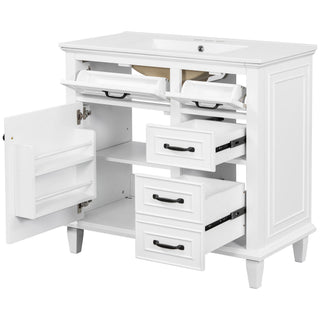 Modern Bathroom Vanity With Sink Top, Flip Drawers, Adjustable Shelf
