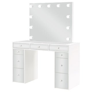 Winona - Makeup Vanity Set With Bulb Lit Mirror And Upholstered Stool - White