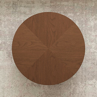 Drum Shaped Coffee Table With Hidden Storage Drawer, Low Profile For Living Room - Walnut