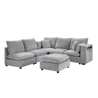 Modern Sectional Sofa U-Shaped With Movable Ottoman Storage Armrests And USB Ports