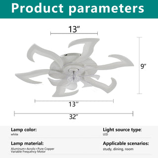 Flower Ceiling Fan With LED Dimmable Light, Flush Mount Ceiling Fan With Remote Control, Low Profile Design, 6 Speeds, Timing Function