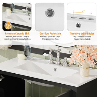 Bathroom Vanity With Sink, Soft Close Doors, Double Shelves & Divided Drawer