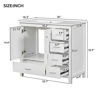 Bathroom Vanity With Sink Combo, 2 Soft Close Doors And 5 Drawers