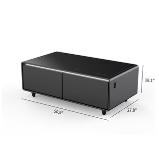 Modern Smart Coffee Table With Built-In Fridge, tooth Speaker, Wireless Charging Module, Touch Control Panel, Power Socket, USB Interface, Outlet Protection, Atmosphere Light