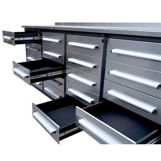 Garage Storage Cabinets With Workbench (With 20 Drawers) - Silver