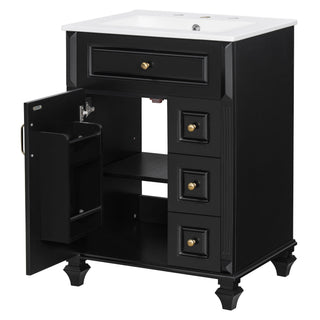 Freestanding Bathroom Vanity With Sink, 3 Drawers & Flip-Out Drawer