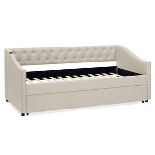 Upholstered Daybed With USB Charging & Pull Out Bed