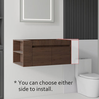 Floating Bathroom Vanity Cabinet, Soft Close Double Drawers, Open Side Storage, Wall Mounted, Cabinet Only