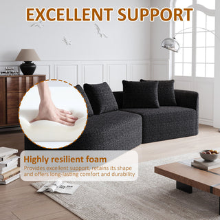 Upholstered Oversized Sectional Sofa, 4 Seater Extra Deep & Wide Seat Curved Cloud Couch With 4 Throw Pillows, Free Combination Living Room - Black