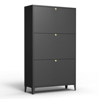 3 Drawer All Steel Shoe Cabinet, Freestanding Storage Organizer With Flip Door