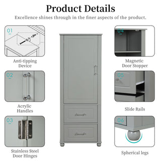 Tall Freestanding Bathroom Storage Cabinet With 2 Drawers And Adjustable Shelf