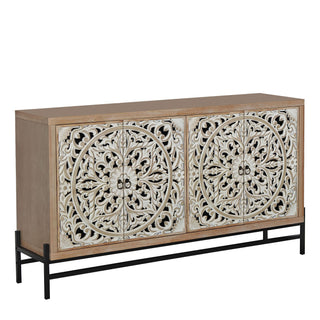 Carved 4 Door Cabinet, Storage Sideboard For Living Room - Multi