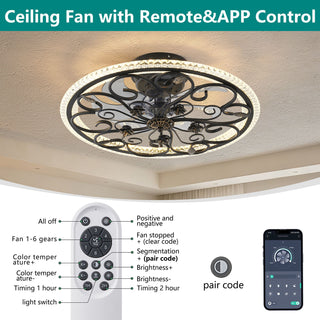 Caged Ceiling Fan With Remote Controlled LED Light - Matte Black