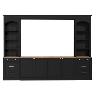 Arched Entertainment Center Wall Unit With Bookshelf, Retro Large TV Stand