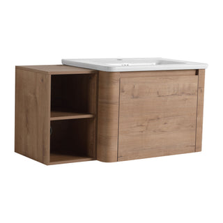 Wall Mounted Bathroom Vanity & Sink, Storage Shelves & Soft Close Door