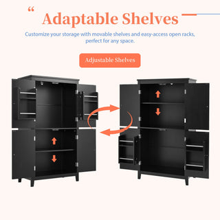 Elegant Bathroom Floor Storage Cabinet With 4 Doors, Adjustable Shelves