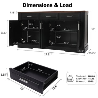 Fluted Sideboard Buffet Cabinet With 4 Doors And 3 Drawers
