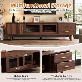 TV Stand With Sliding Doors And 2 Drawers For Living Room - Dark Brown