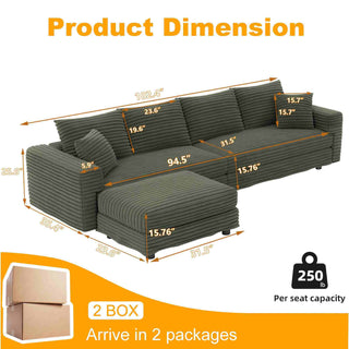 Convertible Deep Seat Sofa With Soft Pillows And Ottomans