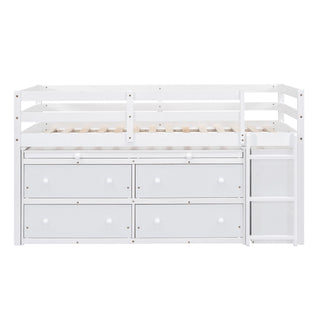 Loft Bed With Retractable Writing Desk And 4 Drawers, With Lateral Portable Desk And Shelves