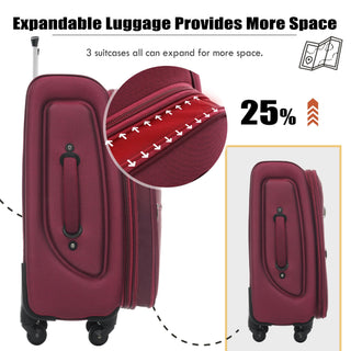 Softside Luggage Expandable 3 Piece Set Upright Spinner Lightweight Suitcase