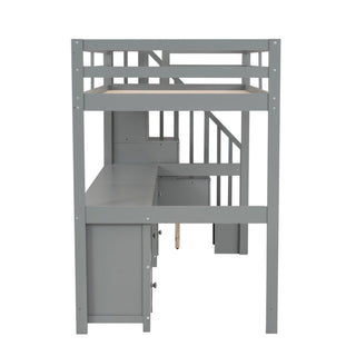 Loft Bed Frame With Built In Desk And Double Storage Drawers