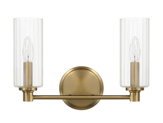 Regal - Double Light Vanity With Clear Ribbed Satin - Antique Brass / Clear