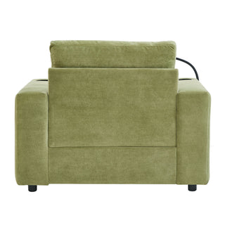 Modern Style Armchair Chaise Lounge Sofa Couch With Movable Storage Ottoman, USB Ports, Cup Holders, Phone Holder, Side Pockets