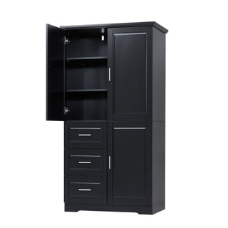 Tall Wide Storage Cabinet With Doors, 3 Drawers