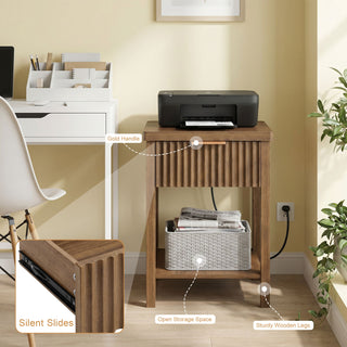 Nightstand, Bedside Table With Built In Charging Station (Set of 2) - Walnut