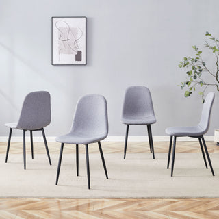 Luxury Simple Chair Linen Cotton High Resilience Dining Chair With Black Metal Legs (Set of 4) - Light Gray
