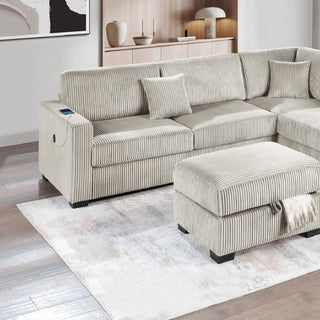 3 Piece Sectional Sofa With Reversible Chaise And USB Storage Ottoman