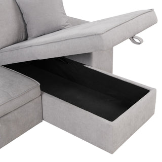 Modern L-Shape 3 Seat Reversible Sectional Couch, Pull Out Sleeper Sofa With Storage Chaise And 2 Stools For Living Room Furniture Set